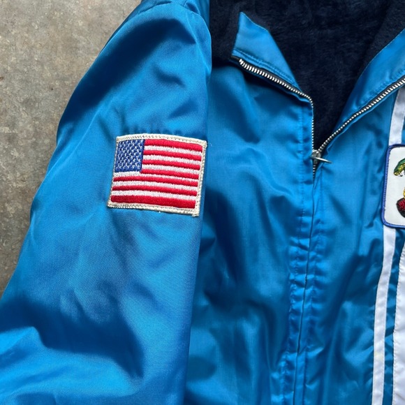 Vintage 60s 70s Ford Shelby Cobra Racing Jacket Blue White Faux Fur Lined XL - Picture 5 of 11